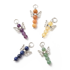 Natural & Synthetic Gemstone Pendants, Angel Charm, with Antique Silver & Platinum Tone Brass & Alloy & 304 Stainless Steel Findings