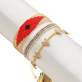 South American Ethnic Style Lucky Eye Beaded Diamond Weave Bracelet Set for Women