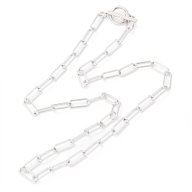304 Stainless Steel Paperclip Chain Necklaces, with Toggle Clasps
