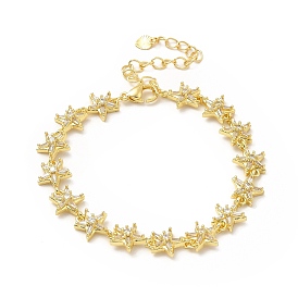 Bracelet chaîne à maillons étoile en zircone cubique transparente, bijoux en laiton de placage de rack pour les femmes, sans plomb et sans cadmium, plaqué longue durée