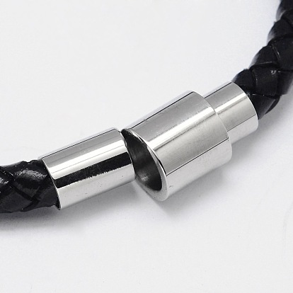 Плетеные браслеты шнур кожаный, с 304 из нержавеющей стали магнитные застежки, 200x6 мм