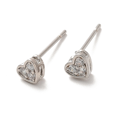 Aretes de corazón con circonitas cúbicas transparentes, joyas de latón chapado de larga duración para mujer., sin plomo y cadmio