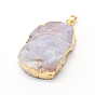 Natural Druzy Agate Nuggets Pendants, with Golden Plated Brass Finding, 40~50x25~32x8~17mm, Hole: 8x5mm