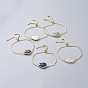 Brass Bolo Bracelets, Slider Bracelets, with Box Chains, Cubic Zirconia and Natural Gemstone Links, Teardrop, Golden