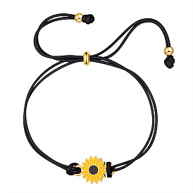 Daisy Flower Alloy Enamel Link Slider Bracelets, Adjustable Bracelet