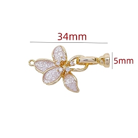 Brass Micro Pave Clear Cubic Zirconia Fold Over Clasps, with Shell