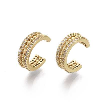 Brass Micro Pave Clear Cubic Zirconia Cuff Earrings, Ring, Nickel Free
