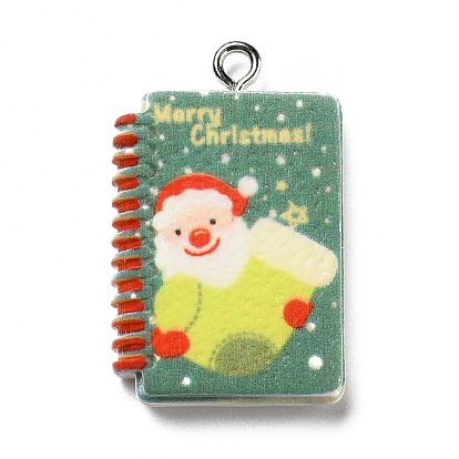 Pendentifs en résine opaque, avec boucles en fer couleur platine, le thème de Noël, carnet avec motif père noël