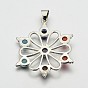 Platinum Plated Alloy Gemstone Flower Pendants, Chakra Jewelry