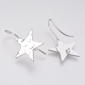 Brass Stud Earring Findings, with Loop, Star, Nickel Free