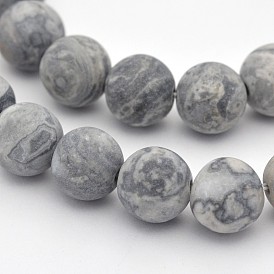 Natural Picasso Stone/Picasso Jasper Beads Strands, Frosted, Round