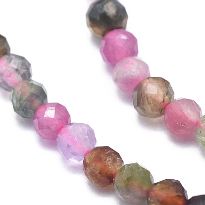 Natural Tourmaline Beads Strands, Grade AAA, Faceted, Round