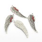 Antique Silver Plated Alloy Wing Big Pendants, with Rhinestones, 52x17x2mm, Hole: 2mm