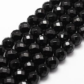 Natural Black Onyx Beads Strands, Grade A, Faceted, Round