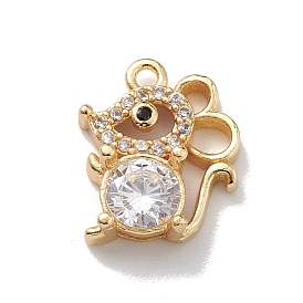 Rack Plating Brass Micro Pave Cubic Zirconia Charms, Long-Lasting Plated, Mouse