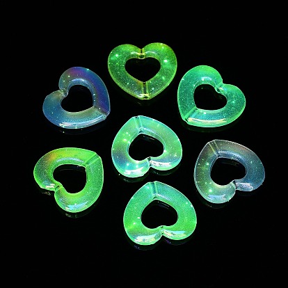 UV Plating Transparent Acrylic Beads, Iridescent, Luminous Beads, Glow in the Dark, Heart