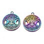 Rainbow Color Alloy Pendants, Cadmium Free & Nickel Free & Lead Free, Flat Round with Moon & Star
