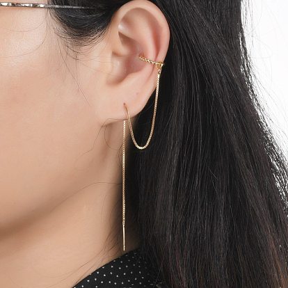 Brass Ear Threads, Cuff Earrings, with Box Chains