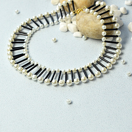 DIY Necklace Kits, Pearl Bead Necklace with Bugle Beads, Choker Necklaces