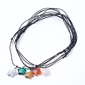 Pendant Necklaces, Natural & Synthetic Mixed Stone Pendants, with Brass Findings and Chinese Waxed Cotton Cord, Star