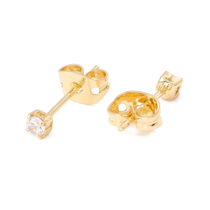 Tiny Clear Cubic Zirconia Square Stud Earrings, Brass Jewelry for Women, Lead Free & Cadmium Free