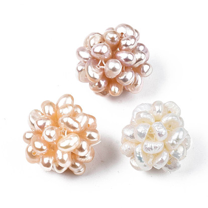 Perles de culture d'eau douce naturelles rondes, teint, perles de boule à la main