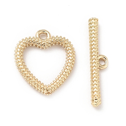 Rack Plating Brass Toggle Clasps, Cadmium Free & Lead Free, Long-Lasting Plated, Heart