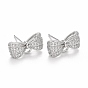 Rack Plating Brass Micro Pave Cubic Zirconia Earring Findings, with Loop, Cadmium Free & Lead Free, Long-Lasting Plated, Bowknot