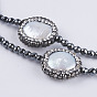 Немагнитные синтетический гематит бисера ожерелья, с полимерными глиняными стразами и природным пресноводным жемчугом, плоско-круглые
