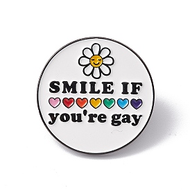 Rainbow Color Pride Flag Sunflower Heart with Word Smile Enamel Pin, Gunmetal Alloy Brooch for Backpack Clothes