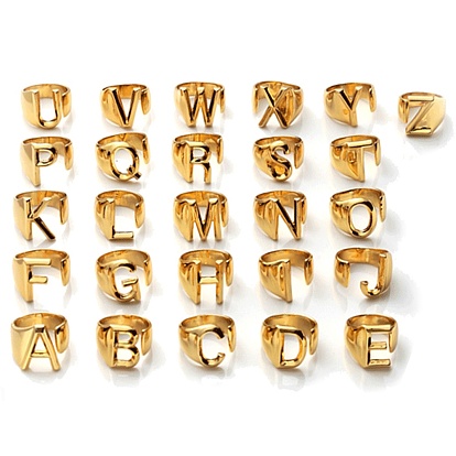 Brass Cuff Rings, Open Rings, Long-Lasting Plated, Alphabet, Real 18K Gold Plated