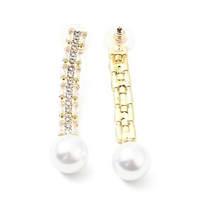 Clous d'oreilles pendants en cristal avec strass et perle d'imitation, Boucles d'oreilles à pampilles longues en laiton avec épingles en argent sterling pour femmes, or et de lumière