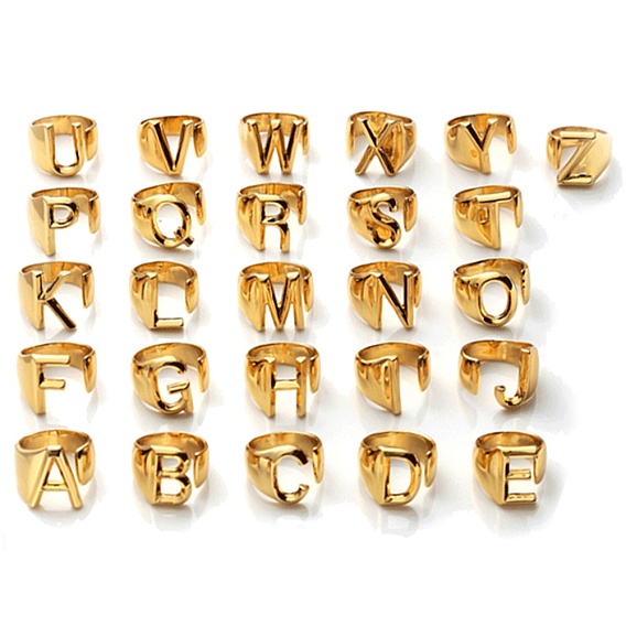 Anillos del manguito de latón, anillos abiertos, larga duración plateado, alfabeto, real 18 k chapado en oro