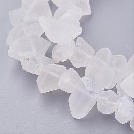 Natural Quartz Crystal Beads Strands, Rock Crystal, Nuggets, Frosted