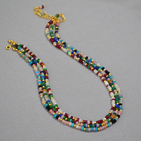 Colorful Bohemian Style Stone Bead Necklace - Minimalist, Unique, Collarbone Chain.