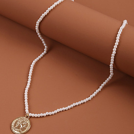Collier de pièces de monnaie perlées boho - pendentif en perles fait à la main, mode européenne et américaine.