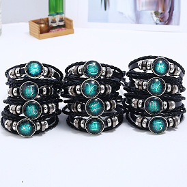 Zodiac Constellation Glow-in-the-Dark Leather Bracelet for Men and Women