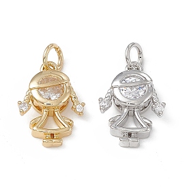 Brass Micro Pave Cubic Zirconia Pendants, with Jump Ring, Girl Charm
