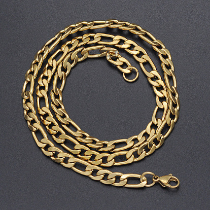 Мужские 304 ожерелья-цепочки из нержавеющей стали Фигаро, с карабин-лобстерами , граненые