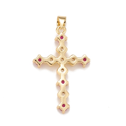 Brass Micro Pave Cubic Zirconia Pendants, Real 18K Gold Plated, Lead Free & Cadmium Free, Cross