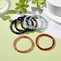 7Pcs 7 Style Natural Mixed Gemstone Round Beaded Stretch Bracelets Set, Chakra Yoga Theme Stackable Bracelets for Women