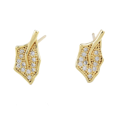 Boucles d'oreilles feuille d'érable en zircone cubique transparente, bijoux en laiton pour femmes, sans nickel