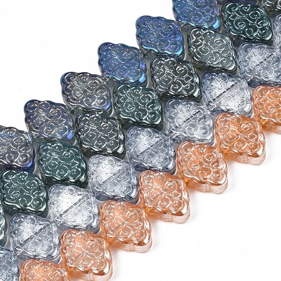 Perlas de vidrio electroplate hebra, rombo con patrón de nube auspicioso chino