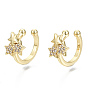 Brass Micro Pave Clear Cubic Zirconia Cuff Earrings, Nickel Free, Star