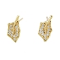 Clear Cubic Zirconia Maple Leaf Stud Earrings, Brass Jewelry for Women, Nickel Free