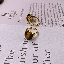 Полукруглое регулируемое кольцо из натурального тигрового глаза, золотое латунное кольцо на палец