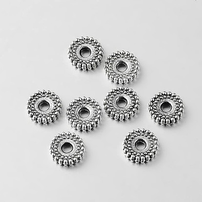Tibetan Style Alloy Spacer Beads, Flat Round, 6x1mm, Hole: 1mm