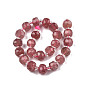 Naturel de fraise de quartz brins de perles, avec des perles de rocaille, facette, rondelle
