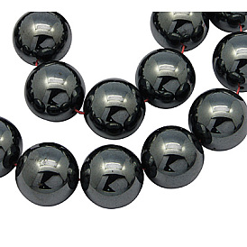Non-magnétiques perles d'hématite synthétique brins, aa, ronde, noir