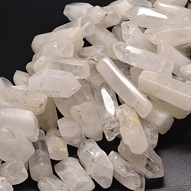 Polished Natural Column Quartz Crystal Beads Strands, 30~66x13~14x15mm, Hole: 1mm, about 30pcs/strand, 15.7 inch